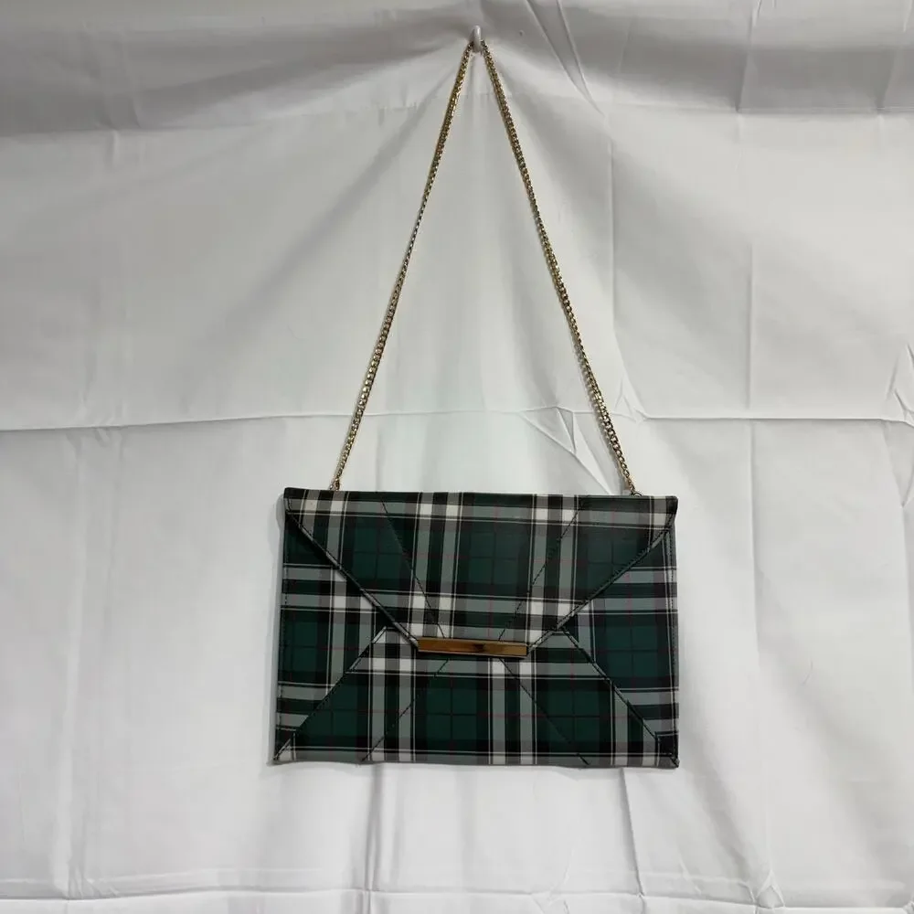 Green Plaid Envelope Clutch Purse